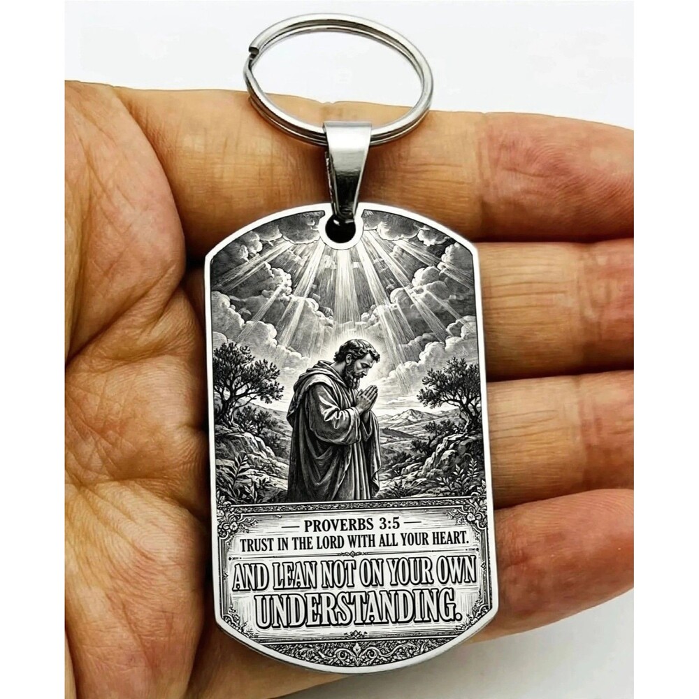 God Lord Jesus Christ 3: 5 Reminder Stainless Keychain Art Holly Faith Holly